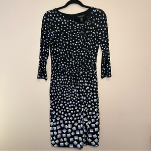 White House Black Market Size 4 Black White and Blue Geometric Pattern Dress